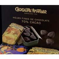 Caja metálica con 40 latas de hojas finas de chocolate 40x30 gr - Xocolates Amatller