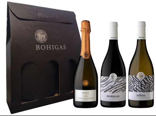 Estuche cava , vino garnacha , blanco y tinto - Bohigas 