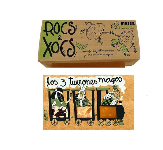 1 caja de rocas de almendra y chocolate y 1 caja de 3 turrones (300gr) - Massaxuxes